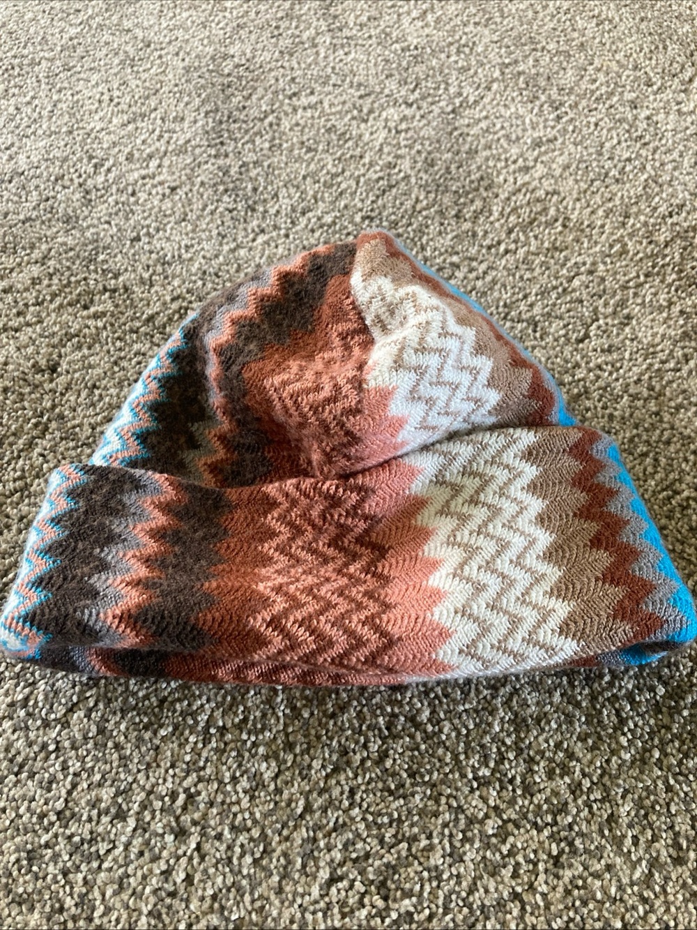 Missoni Zigzag Hat Multicolor Brown Woven Wool Blend Beanie Made In Italy